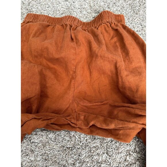 lintico 100% linen wide leg cropped pull on pants burnt orange lagenlook flowy M - Picture 11 of 12